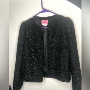 Kate Spade Tinsel Tweed Wool Mix Black Sparkle Blazer Women Size 2